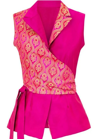 Wrap and tie sleeveless blazer top - Picture 2 of 4